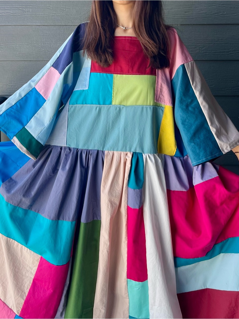 Handmade Quilted Patchwork Colorblock Dress SKU 05034 - Picture 4 of 16